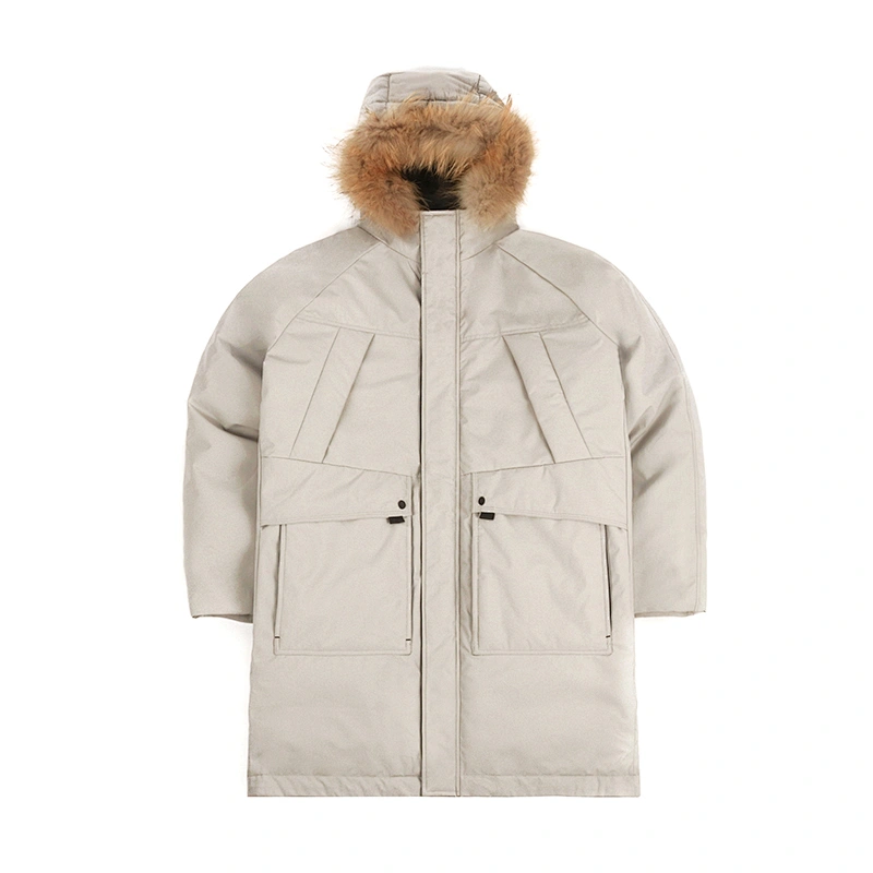fur hooded insulated parka front view